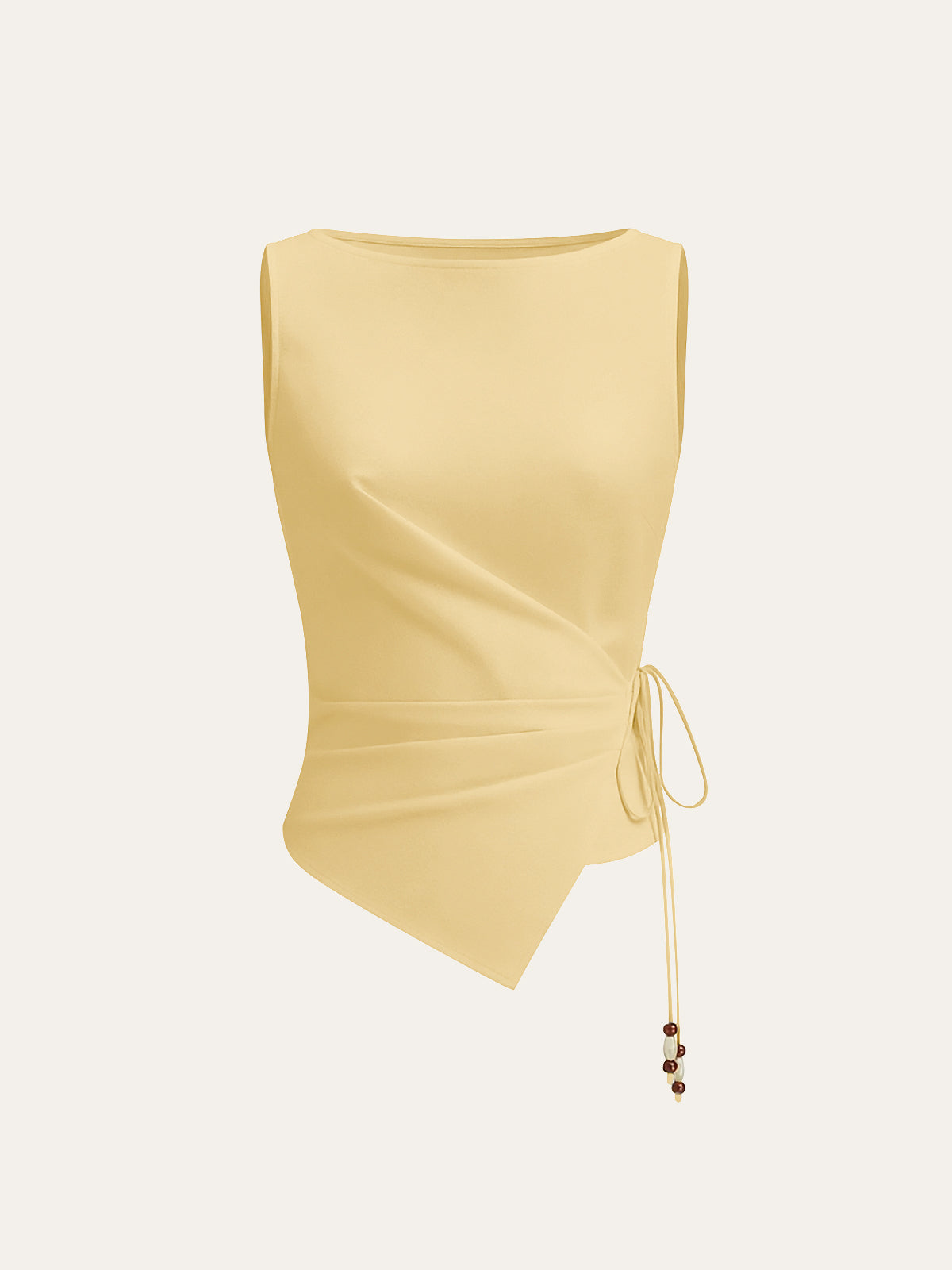 Asymmetric Wrap-Tie Sleeveless Top with Beaded String
