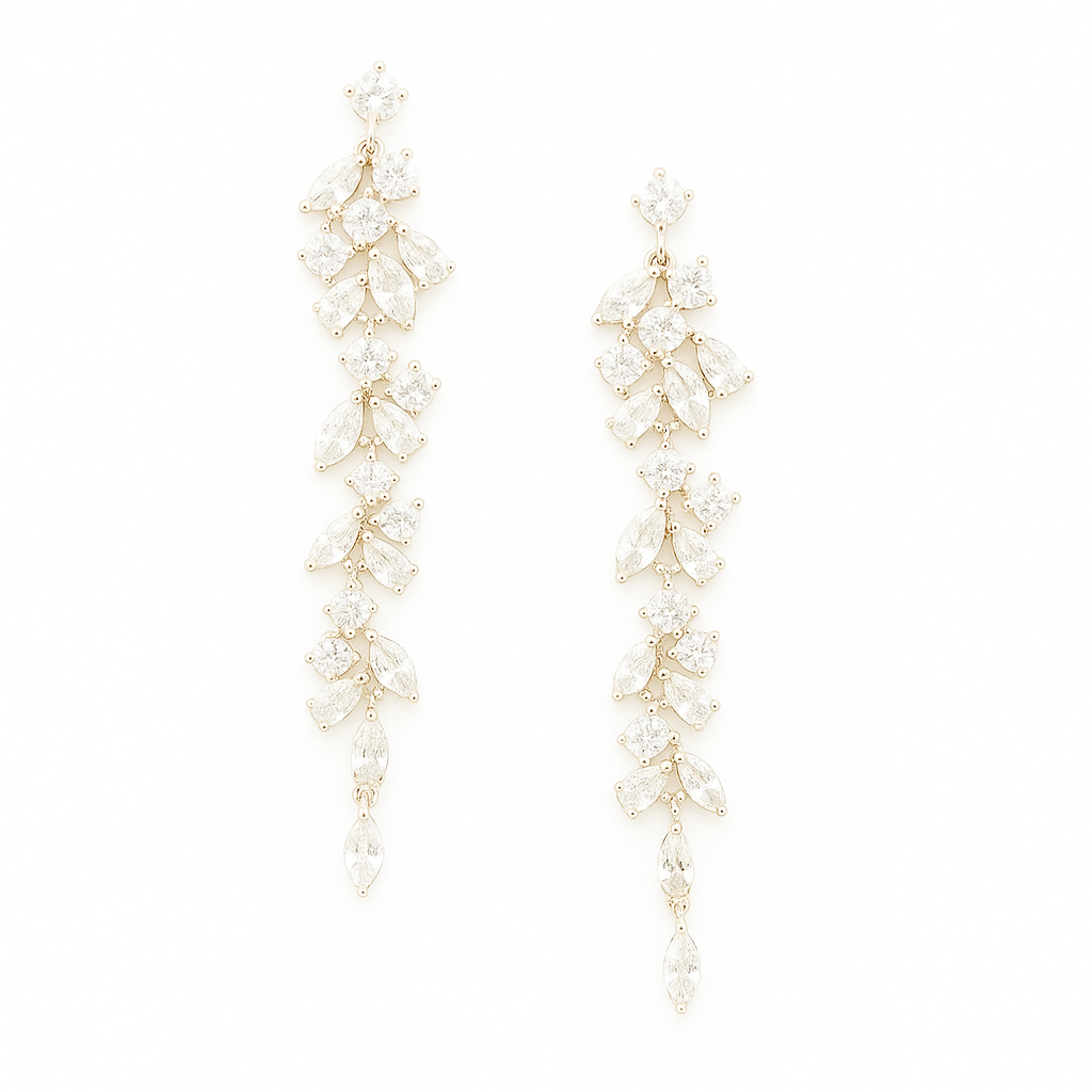 Silver-colored leaf dance earrings with zirconia